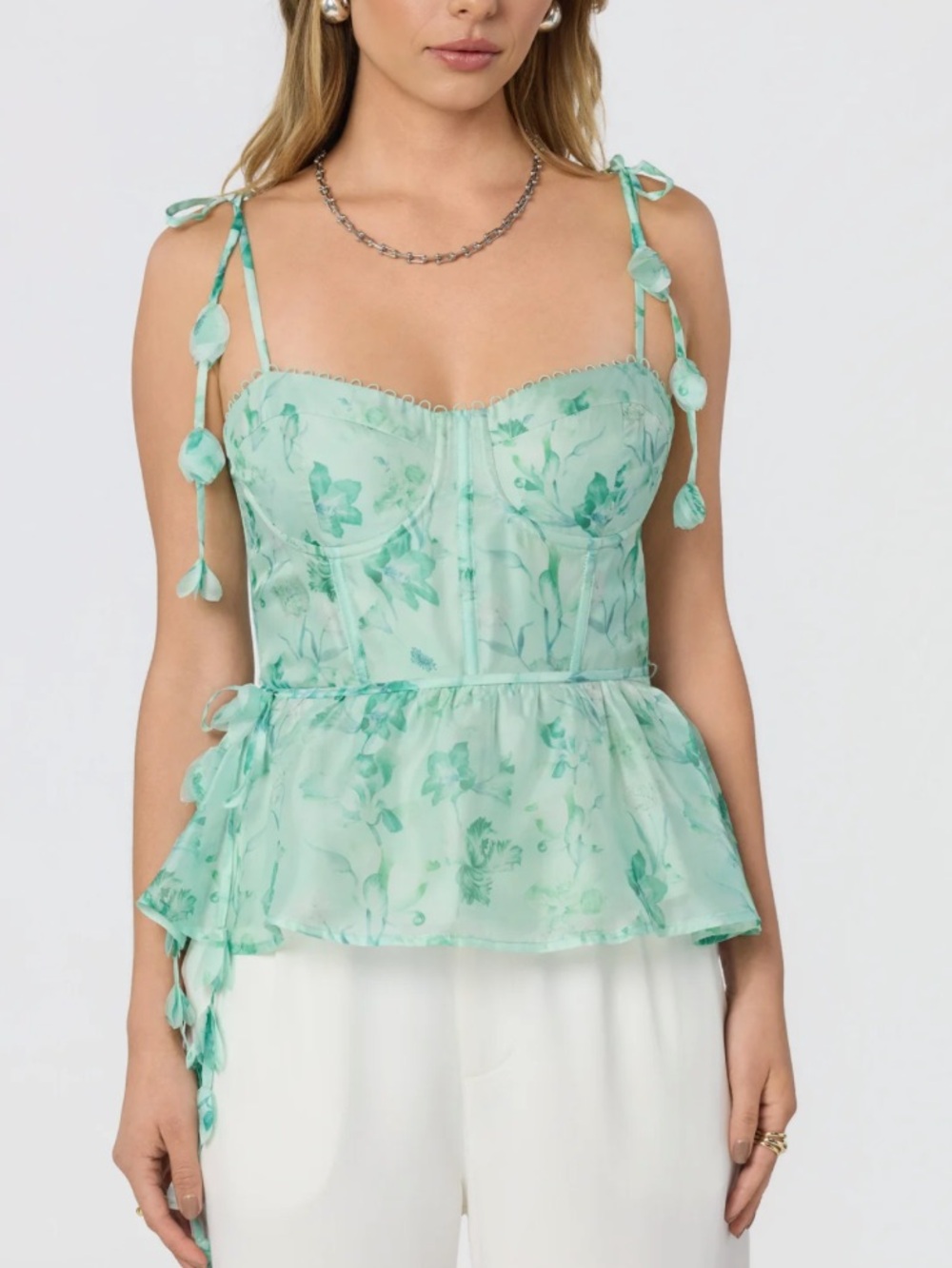 ASTR the Label Halcyon Floral Bustier Top in green floral